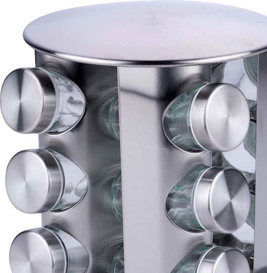 Alpina Appliances Θήκες Μπαχαρικών Ανοξείδωτες σε Περιστρεφόμενη Βάση Ασημί 12τμχ