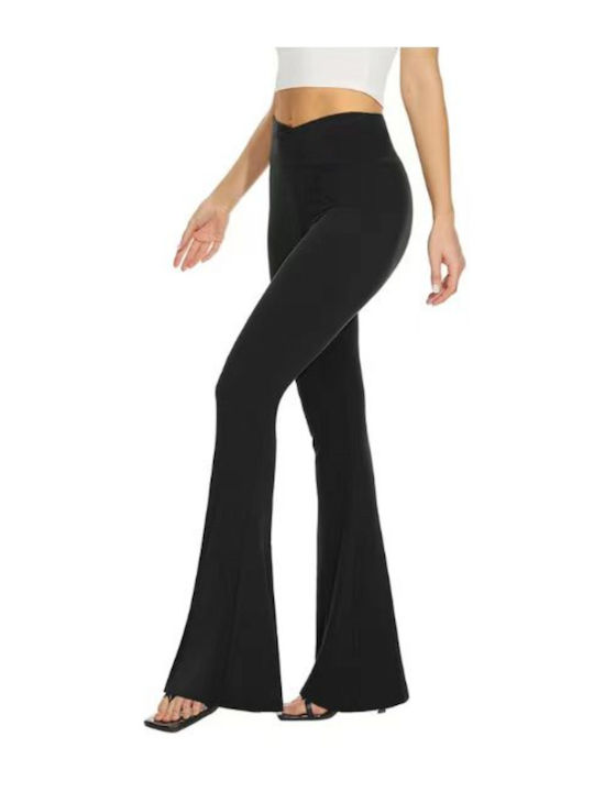 Lycra Damen Stoff Hose Schlag Schwarz