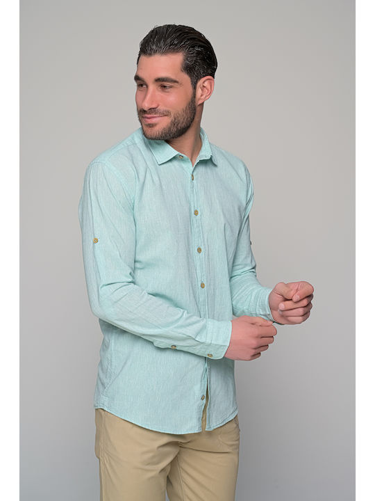 Ben Tailor Island Men's Shirt Long Sleeve Linen Polka Dot MENTA