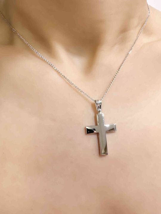 Мъжки Бял златен Кръст 14K с Верижка