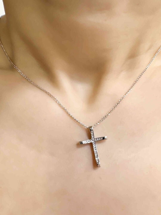 Cruc Femeie Aur Alb 14K cu Lanț EM-0020