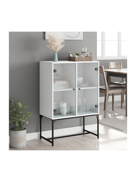 Floor-standing Living Room Display Cabinet made of Particleboard with Glass White 69x37x100cm