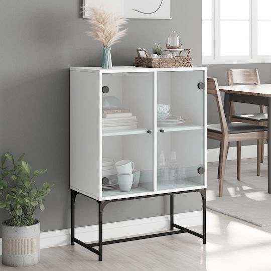Bodenstehende Wohnzimmer-Vitrine aus Spanplatte in Weiß mit Glastür 69x37x100 cm