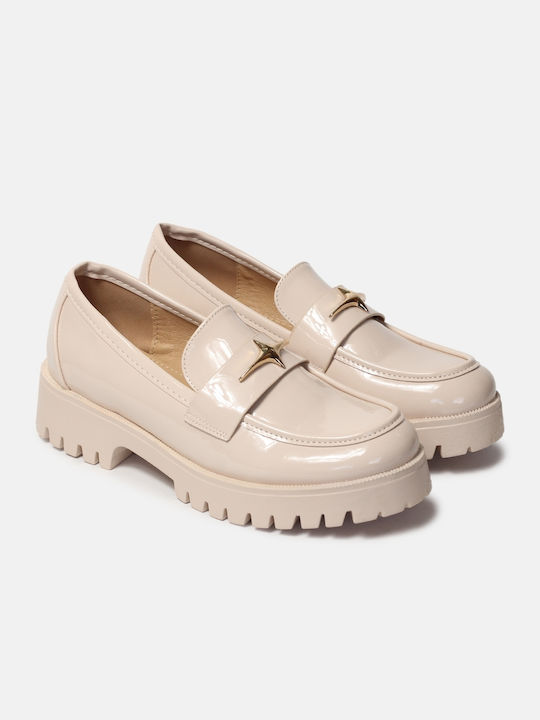 InShoes Patent Leather Women's Loafers in Beige Color