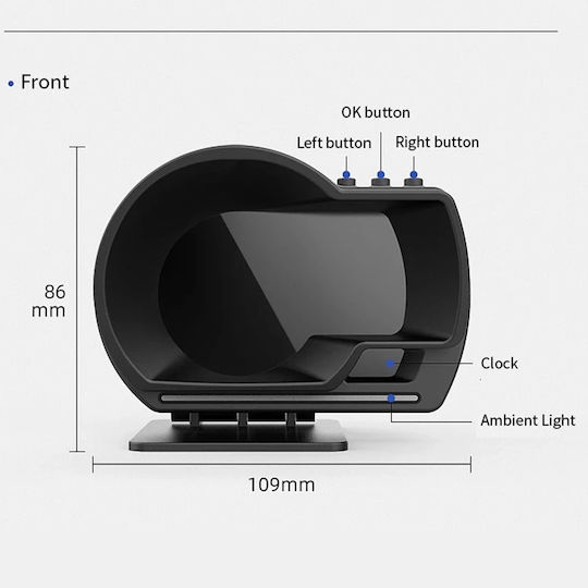 A500 Ψηφιακό Όργανο OBD2, Head Up Display, Θερμοκρασίας Νερού, Ρολόι, Θερμοκρασίας Λαδιού, Πυξίδα, Μπαρόμετρο, Ταχύμετρο και Αέρα-Καυσίμου Αυτοκινήτου Μονή 88.9mm για τοποθέτηση στην Κονσόλα