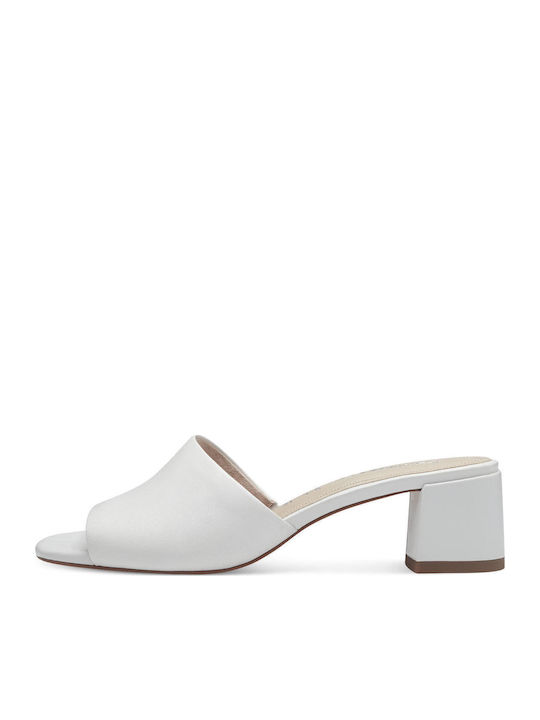 Leather Mules with Chunky Low Heel in White Color