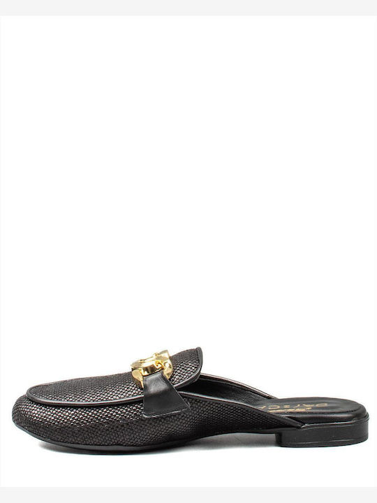 Flat Leather Mules in Black Color