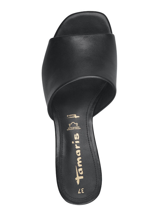 Leather Mules with Chunky Low Heel in Black Color