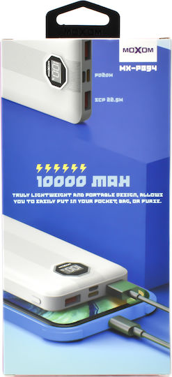 Moxom Power Bank 10000mAh 18W with 2 USB-A Ports and USB-C Port Power Delivery White