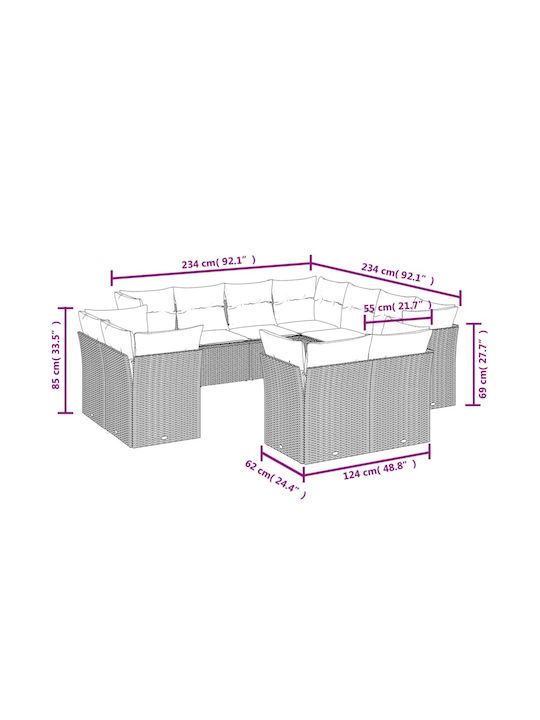 Set Camera De Zi Pentru Exterior 11 Piese Bej Cu Perne