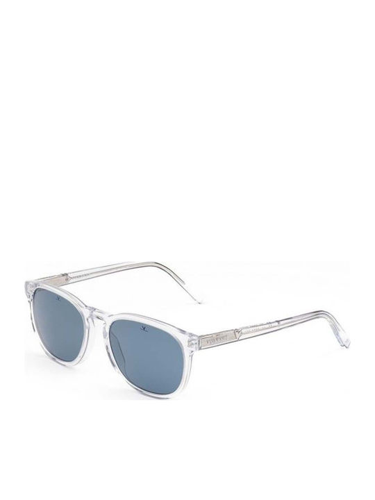 Unisex Sunglasses with Transparent Plastic Frame and Blue Lens