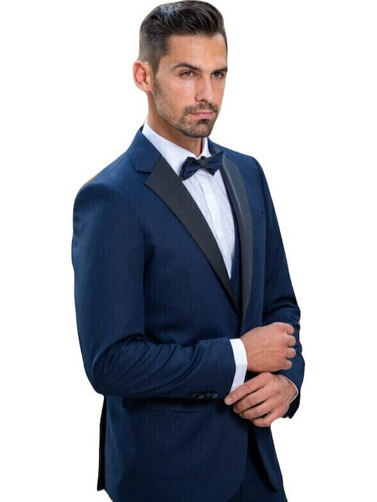Men's Summer Suit with Vest Slim Fit Blue