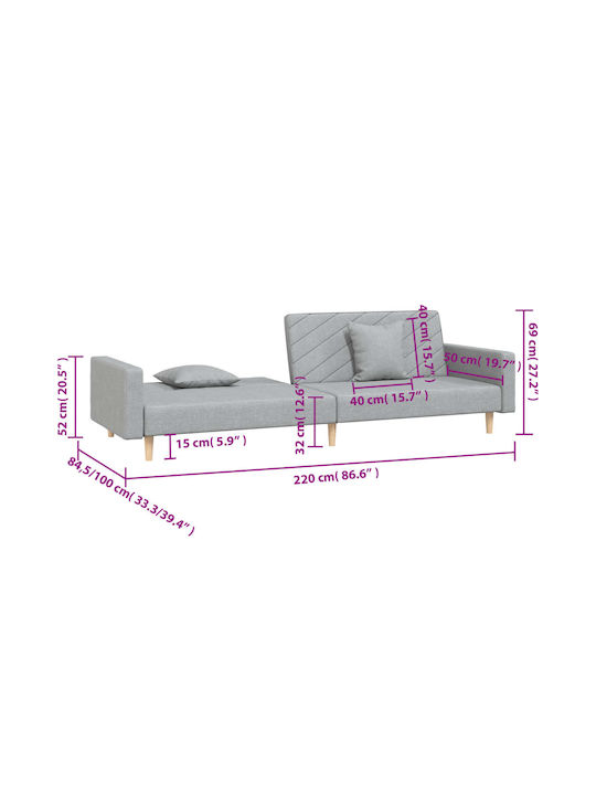 Canapea Cu Două Locuri Pat Gri Deschis Cu Perne Decorative 220x100x69cm