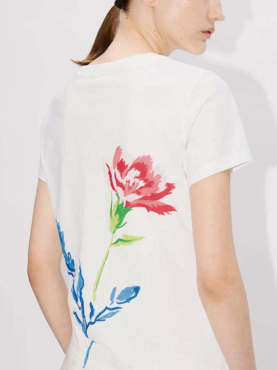 Drawn Flowers Γυναικείο T-shirt Floral Λευκό
