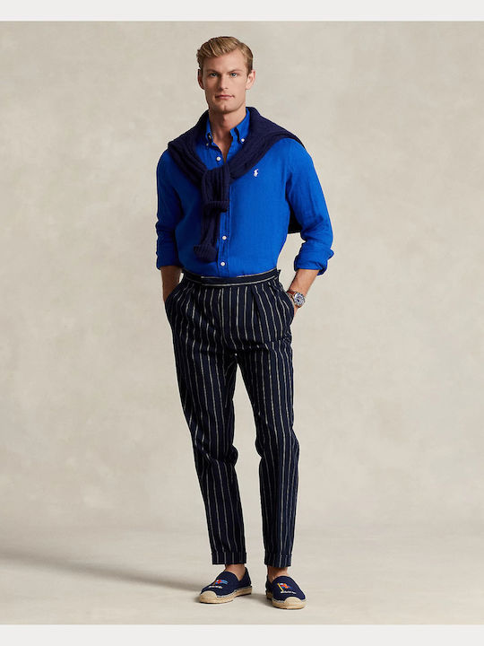 Long-sleeved Linen Shirt Blue