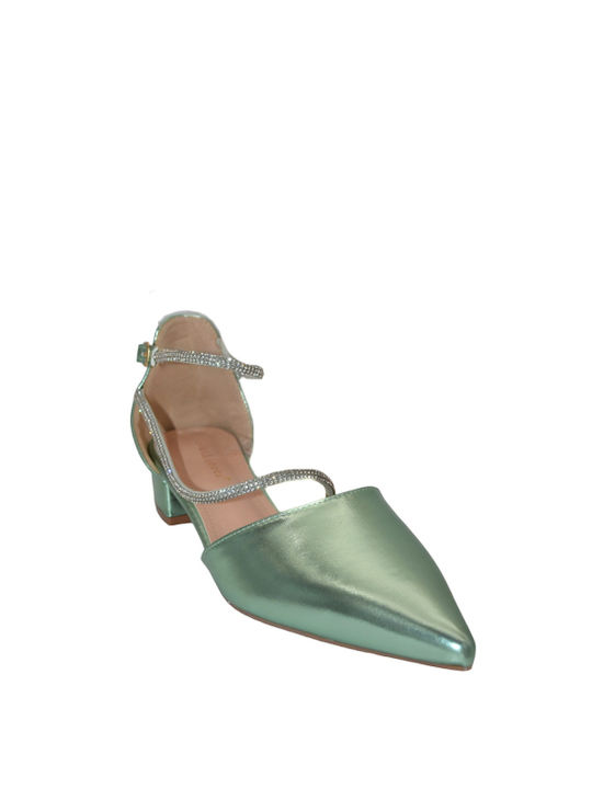 Morena Spain Leather Green Low Heels with Strap