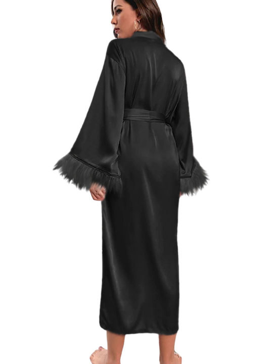 Chicret Winter Women's Satin Robe Black