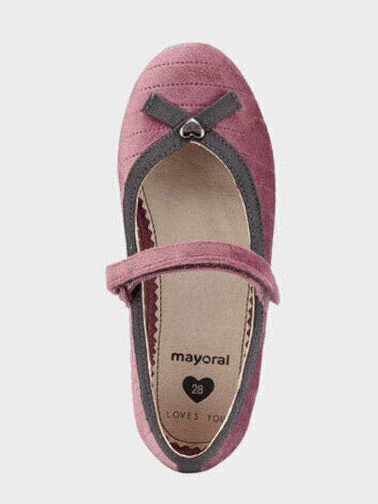 Kids Leather Ballerinas with Hoop & Loop Closure Purple