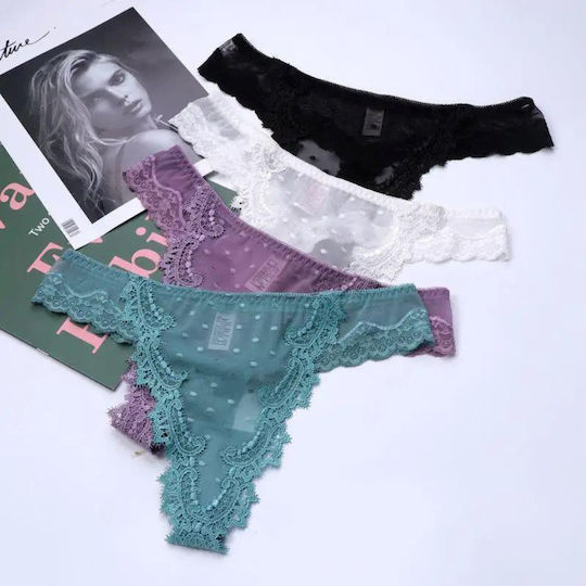 Chicret Γυναικείο Sexy String με Δαντέλα Πράσινο