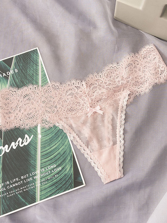 Women's String with Lace Pink