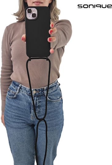 Sonique Galaxy Umschlag Rückseite Silikon 0.5mm mit Band Schwarz (Samsung Galaxy A35 5G)