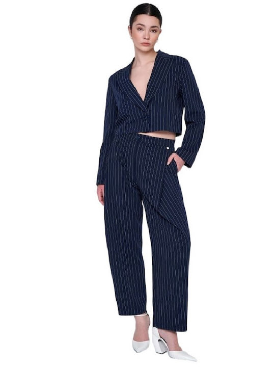 Ale - The Non Usual Casual Women's Fabric Trousers Striped Blue