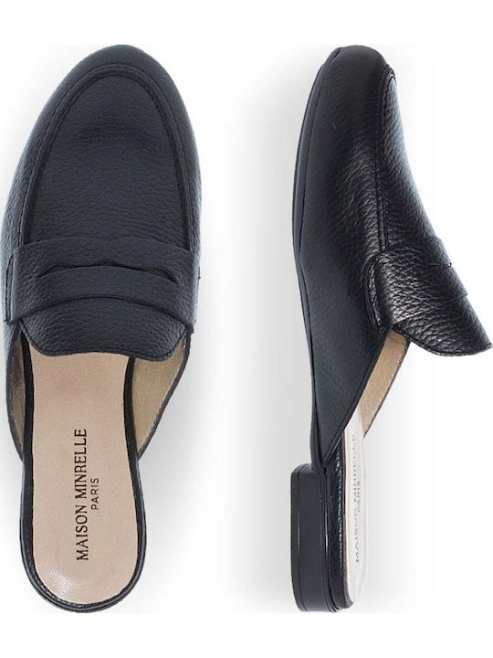 Flat Δερμάτινα Mules σε Μαύρο Χρώμα