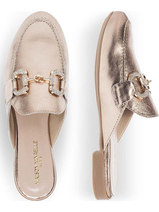 Flat Δερμάτινα Mules σε Ροζ Χρυσό Χρώμα