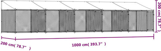 vidaXL Metallic Dog Park 1000x200x200cm Silver