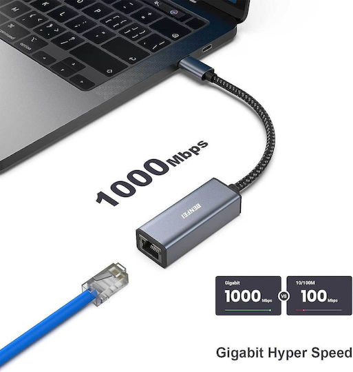 Benfei 269 Конвертор USB-C мъжки към RJ-45 женски Сив 1 брой