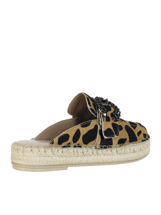 Flach Leder Mules in Braun Farbe