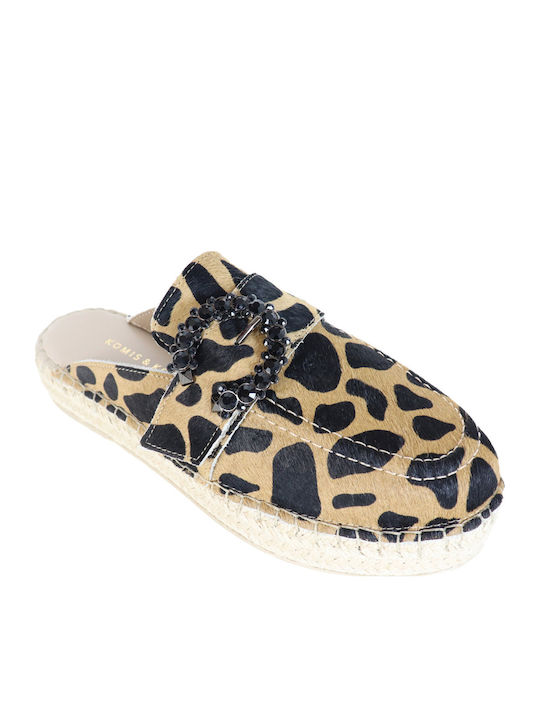 Flach Leder Mules in Braun Farbe