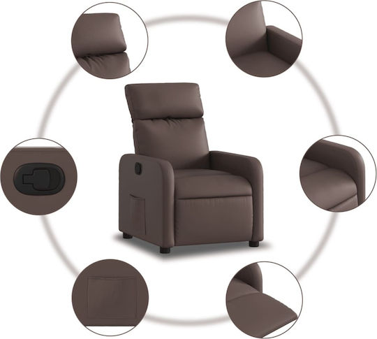 Πολυθρόνα Relax με Υποπόδιο από Δερματίνη Καφέ 66x89.5x95.5cm
