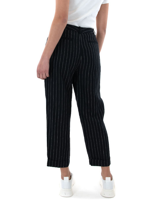 Ralph Lauren Women's High-waisted Linen Capri Trousers WHITE- BLACK