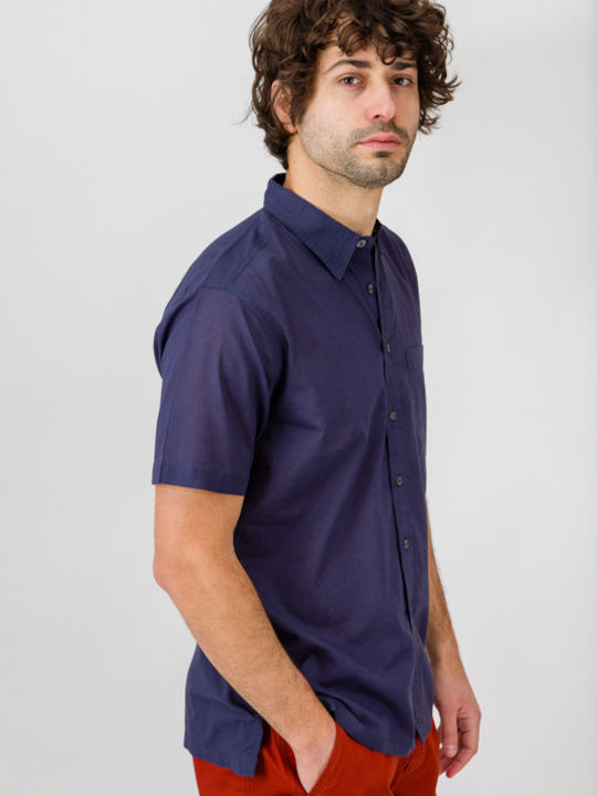 Meandros Men's Shirt Short Sleeve Cotton Blue