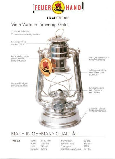 FeuerHand Baby Special 276 Zinc Plated Battery Lantern for Camping with Flashlight