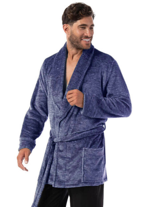 Secret Point Men's Winter Fleece Pajama Robe Blue