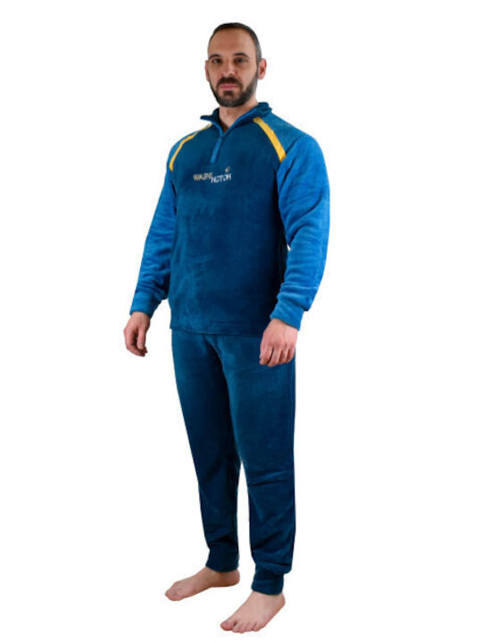 Karelpiu Men's Winter Fleece Pajamas Set Blue