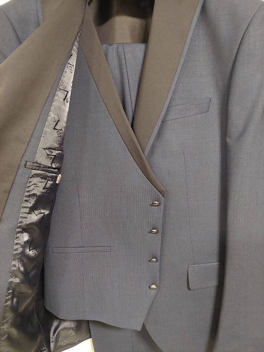 Men's Summer Suit with Vest Blue