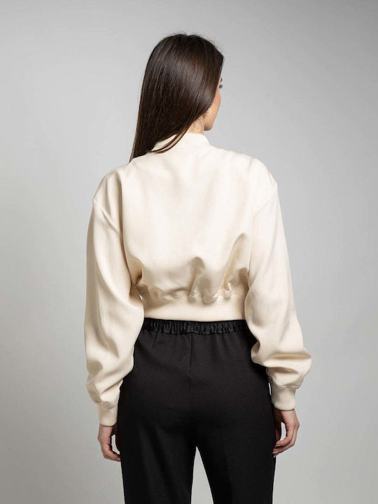 Women's Short Bomber Jacket for Winter Beige