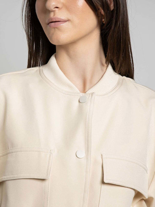 Women's Short Bomber Jacket for Winter Beige