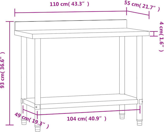 vidaXL Steel Workbench L110xD55xH93cm
