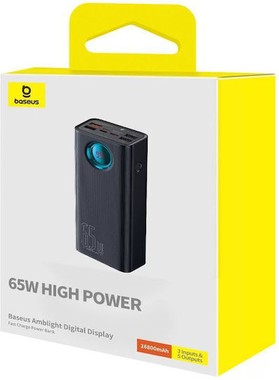 Baseus Amblight Power Bank 26800mAh 65W με 4 Θύρες USB-A και 3 Θύρες USB-C Μαύρο