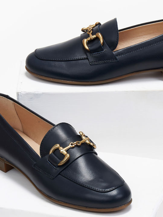 Δερμάτινα Γυναικεία Loafers σε Navy Μπλε Χρώμα