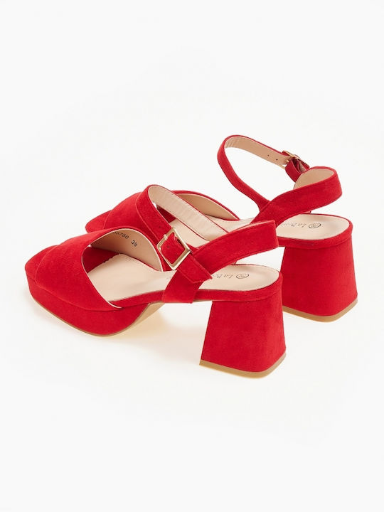 Issue Fashion Platform Women's Sandals Red with Chunky Medium Heel