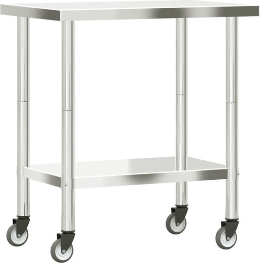 vidaXL Banc De Lucru Din Oțel Inoxidabil Cu Roți L82,5xA55xÎ85cm