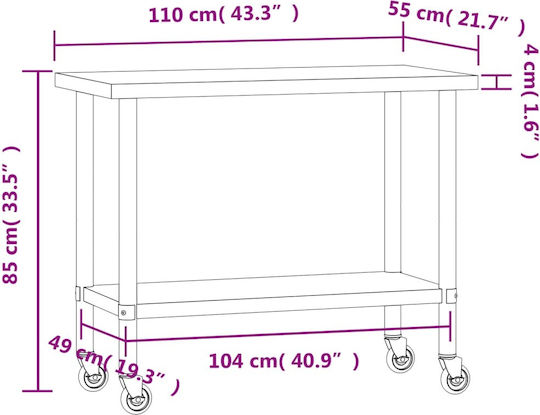 vidaXL Ανοξείδωτο Τραπέζι Μ110xΒ55xΥ85cm