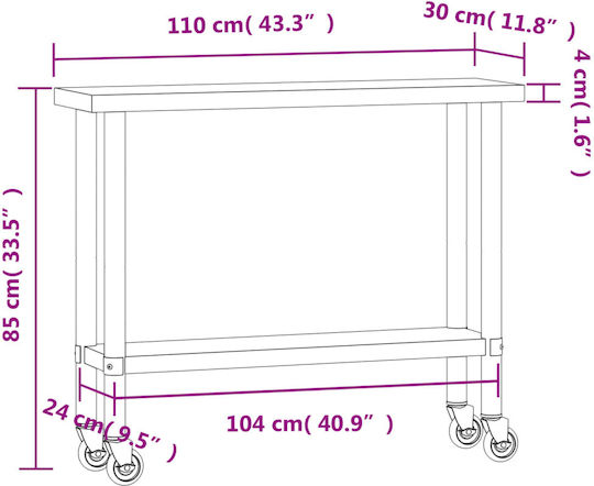 vidaXL Steel Workbench L110xD30xH85cm