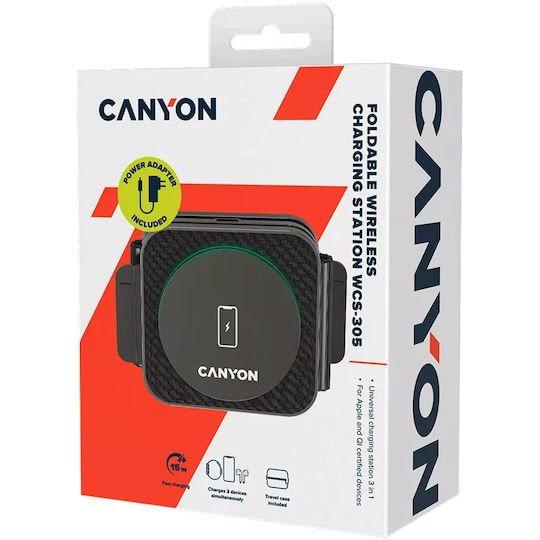 Canyon Kabelloses Ladegerät (Qi Pad) und Kabel USB-C 18W Stromlieferung Schwarzs (CNS-WCS305B)