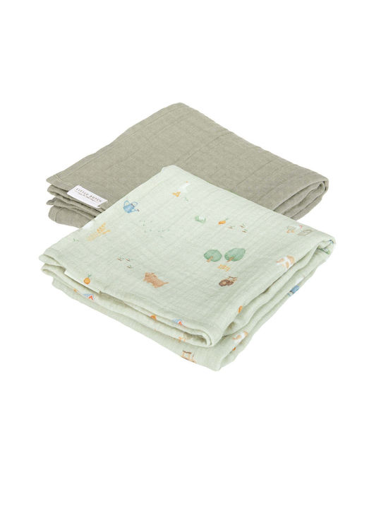 Little Dutch Little Farm/olive Muslin Swaddle Wrap Green 70x70cm.